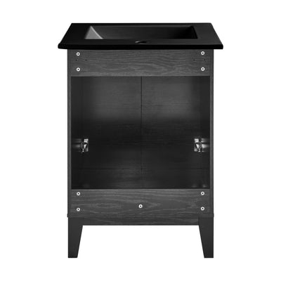 Cascade 24 in. Black Oak Bathroom Vanity With Black Ceramic Sink Top