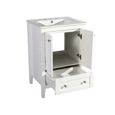 Cannes 24 in. White Bathroom Vanity With White, 3-Hole Ceramic Sink Top