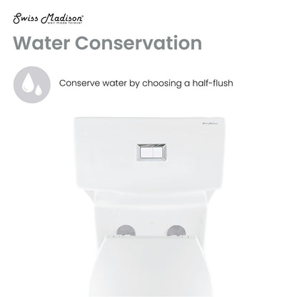 Elongated one-piece toilet in glossy white with dual top flush and skirted trapway.