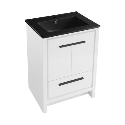 Virage 24 in. White Bathroom Vanity With Black Ceramic Sink Top