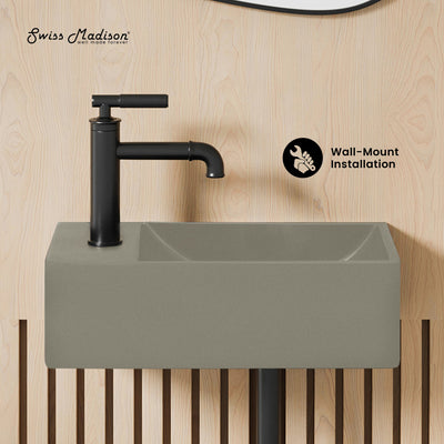 Lisse 16" Concrete Rectangle Wall-Mounted Sink with Left Side Faucet Mount in Matte Taupe