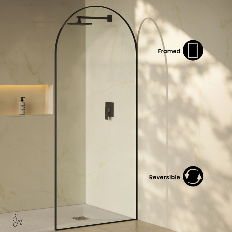 Porte 34 x 76 Framed Fixed 3/8 in. (10mm) Clear Tempered Glass Shower Door with Black Matte Frame