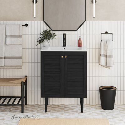 Bron 24" Freestanding Bathroom Vanity in Black Oak with Sink Top