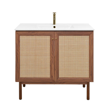 Classe 36" Freestanding Bathroom Vanity in Brown Oak with Sink Top