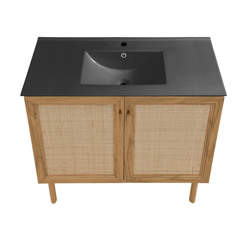 Classe 36 in. Oak Bathroom Vanity With Black Ceramic Sink Top