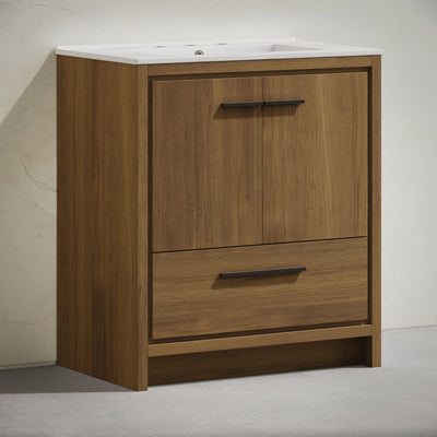 Virage 30" Freestanding Bathroom Vanity in Brown Oak with 3-Hole Widespread Sink Top