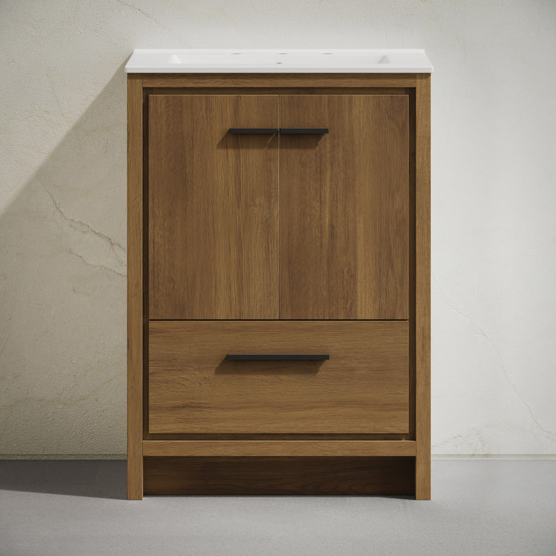 Virage 24" Freestanding Bathroom Vanity in Brown Oak with 3-Hole Widespread Sink Top
