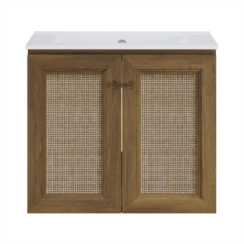 Classe 24" Wall-Mounted Bathroom Vanity in Brown Oak with Single Faucet Hole Vanity Top