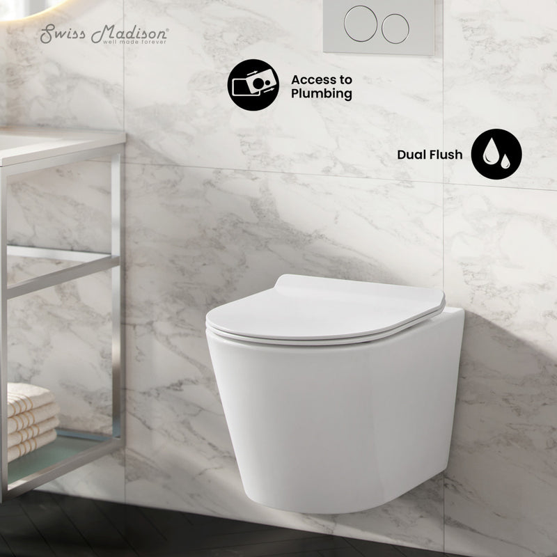 Calice Wall-Hung Toilet Bundle 0.8/1.6 GPF Dual Flush in Glossy White with Flush Plate