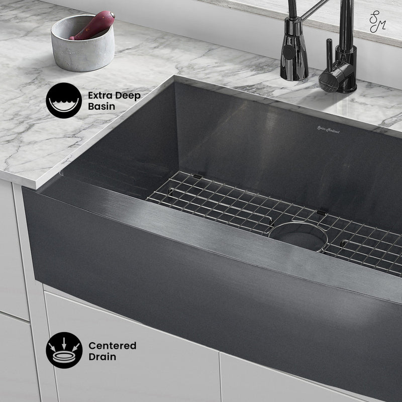 Rivage 30 x 21 Stainless Steel, Single Basin, Farmhouse Kitchen Sink with Apron in Black