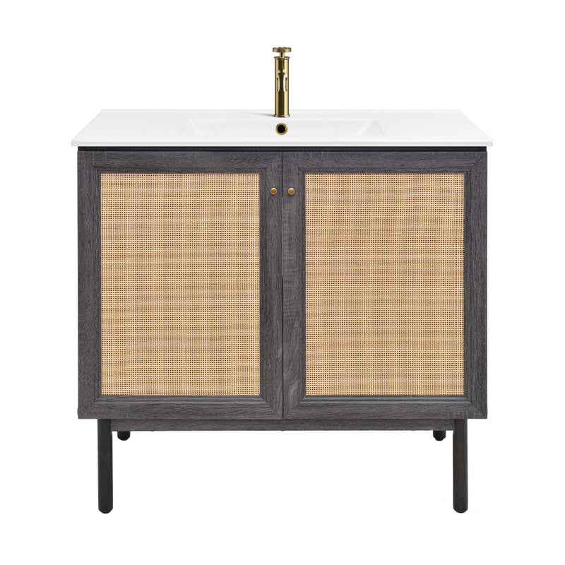 Classe 36" Freestanding Bathroom Vanity in Black Oak with Sink Top