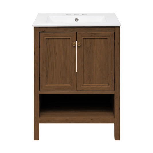 Chateau 24" Freestanding Bathroom Vanity in Brown Oak with 3-Hole Centerset Sink Top
