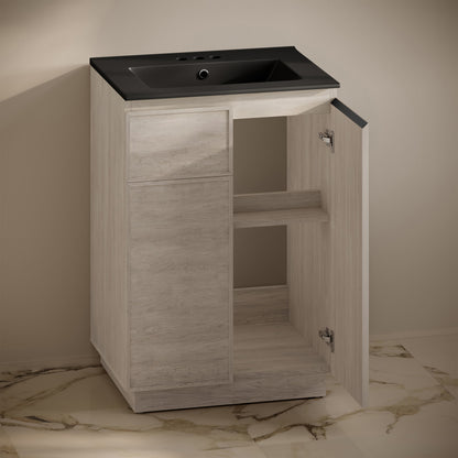 St. Tropez 24" Freestanding Bathroom Vanity in White Oak with Black 3-Hole Centerset Sink Top