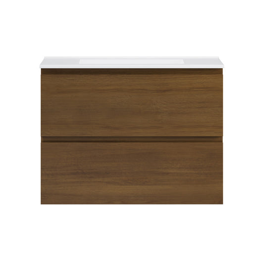Liberte 30" Wall-Mounted Bathroom Vanity in Brown Oak with 3-Hole Widespread Sink Top