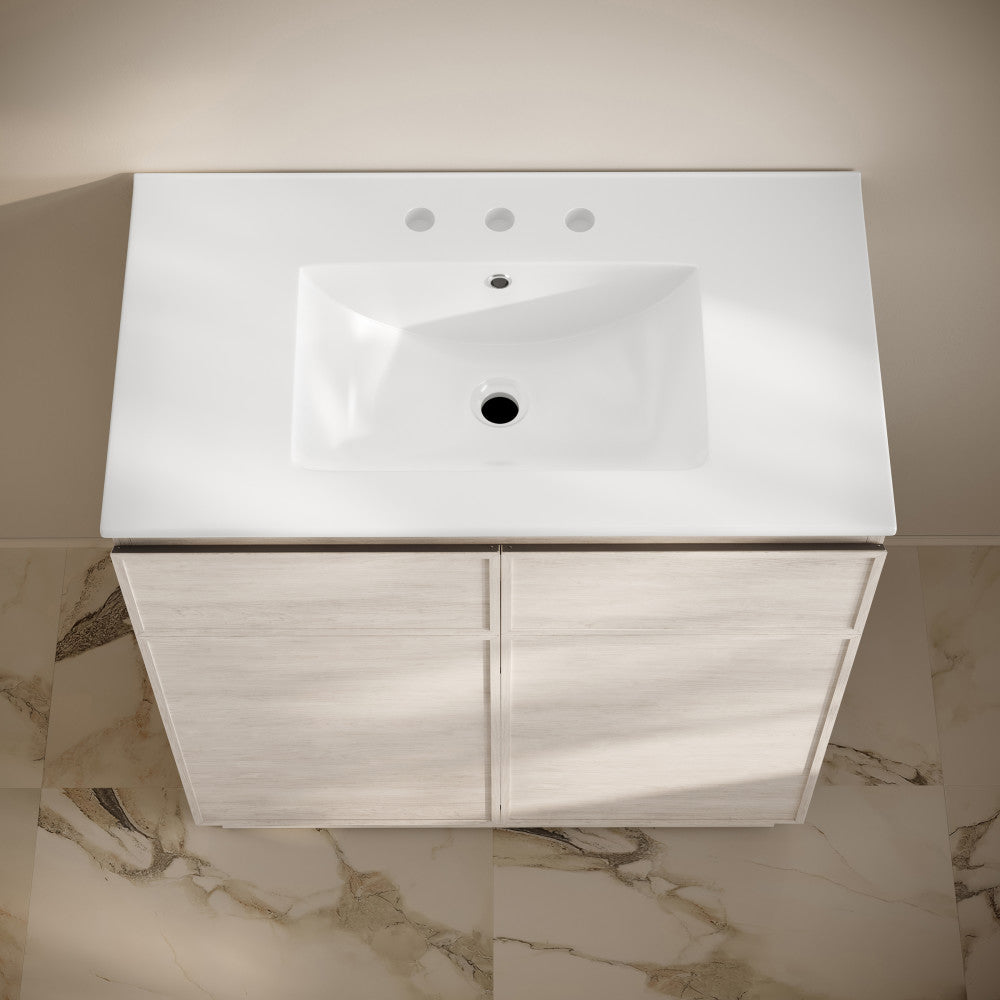 St. Tropez 36" Freestanding Bathroom Vanity in White Oak with 3-Hole Widespread Sink Top