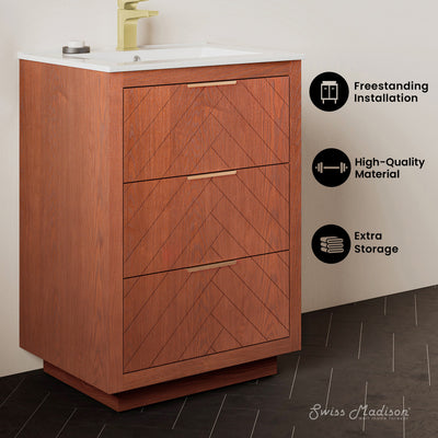 Daxton 24" Freestanding Bathroom Vanity in Brown Oak with Sink Top