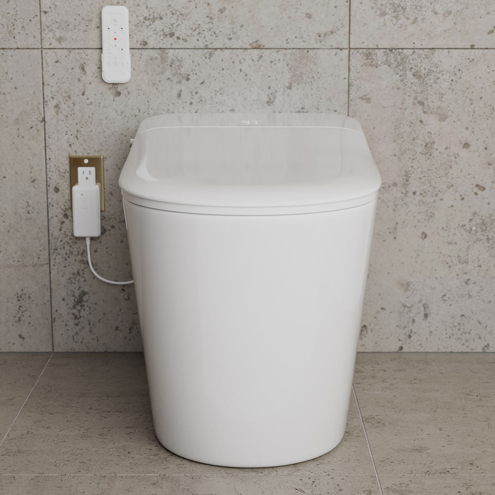 Remi Smart Toilet 12” Rough-in ADA Height in Glossy White with Integrated Tank, Auto-Open Lid, Foot Sensor