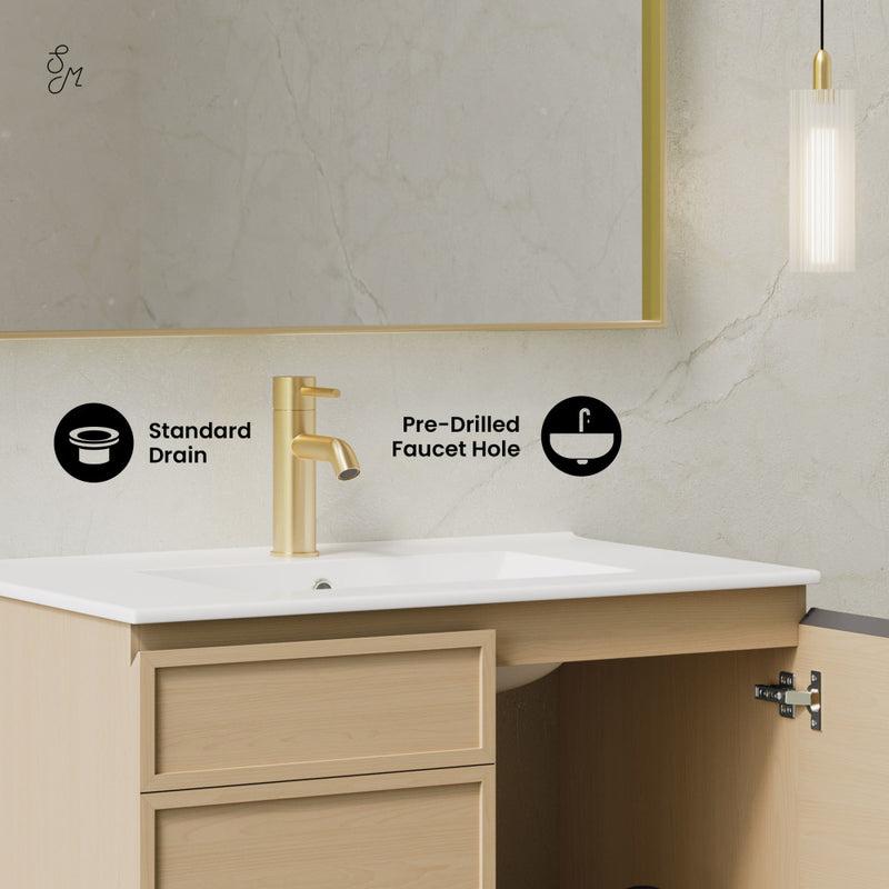 St. Tropez 30" Wall-Mounted Bathroom Vanity in Natural Oak with Sink Top