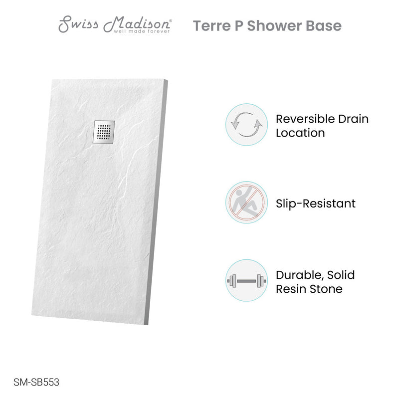 Terre P Series 60" x 36" Reversible Drain Shower Base