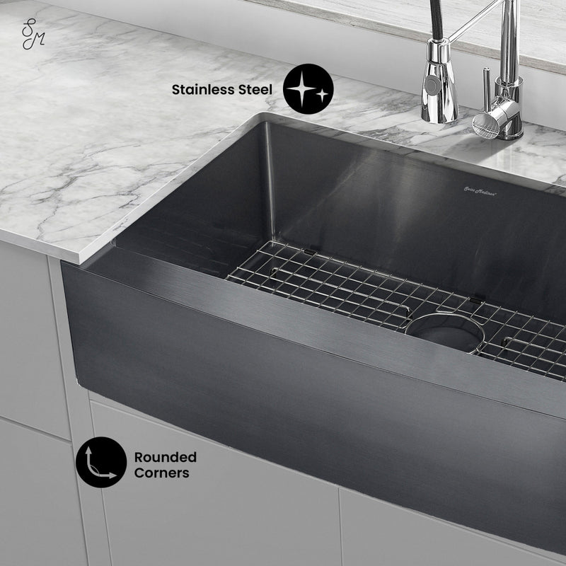 Rivage 33 x 21 Stainless Steel, Single Basin, Farmhouse Kitchen Sink with Apron in Black