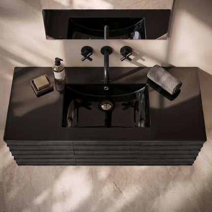 48" Zero Hole Vanity Sink Top in Glossy Black