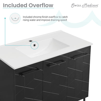36-inch freestanding bathroom vanity in phantom black with single sink and soft-close doors.