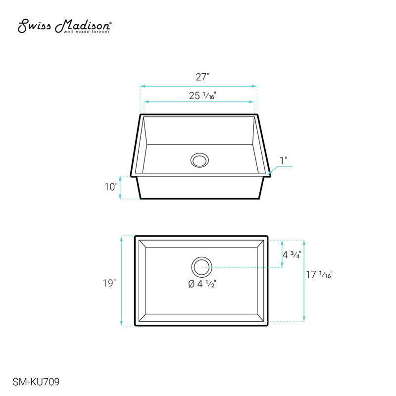 Tourner 27 x 19 Stainless Steel, Single Basin, Undermount Kitchen Sink