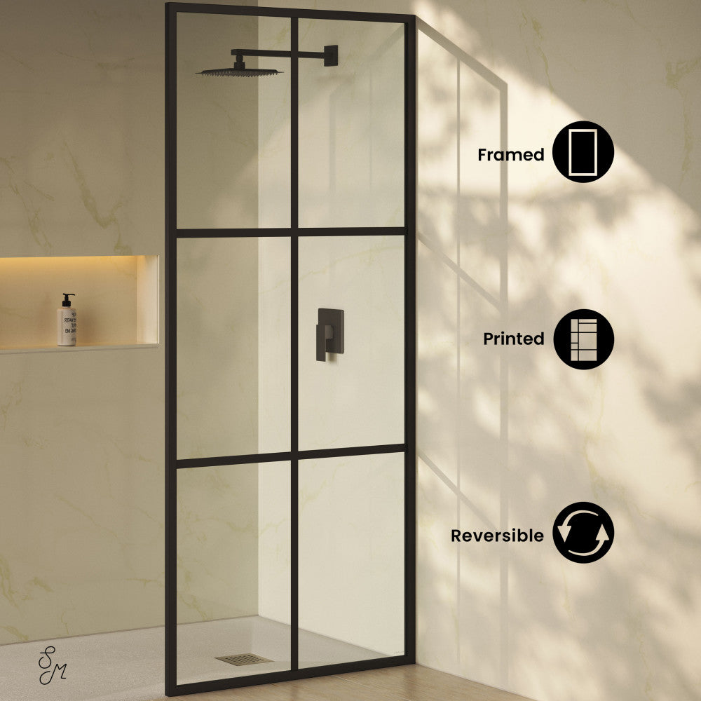 Virage 34 x 76 Framed Fixed 3/8 in. (10mm) Clear Tempered Glass Shower Door with Black Matte Frame