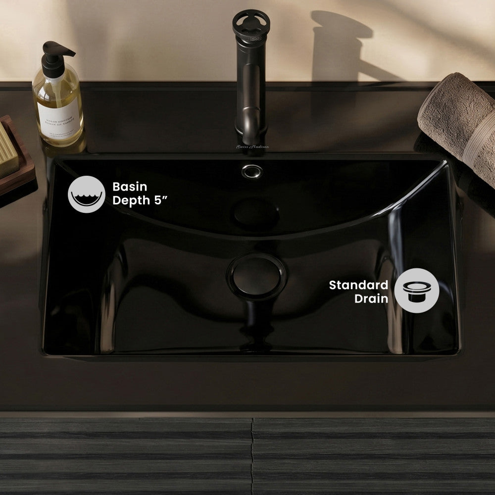 30" Vanity Sink Top in Glossy Black