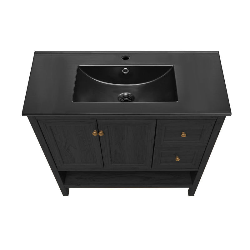 Château 36" Freestanding Bathroom Vanity in Black Oak with Black Sink Top