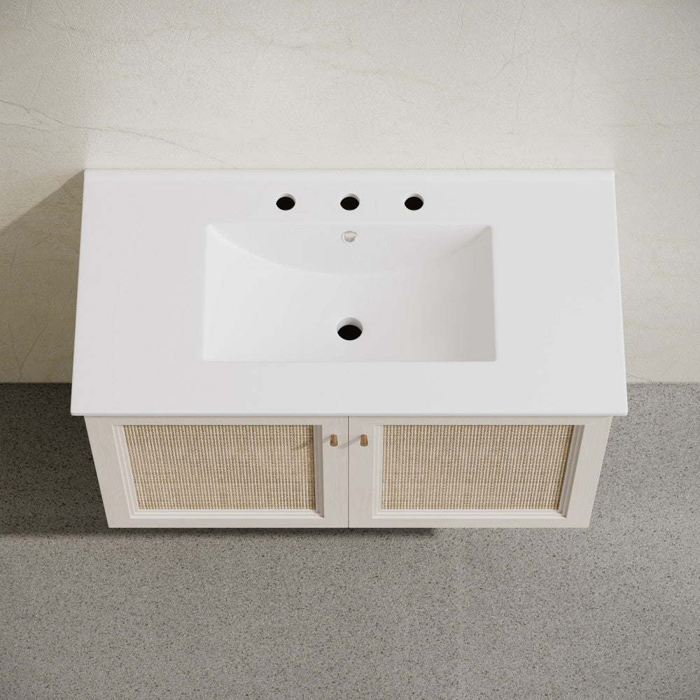Classe 36" Wall-Mounted Bathroom Vanity in White Oak with Widespread Faucet Holes Vanity Top
