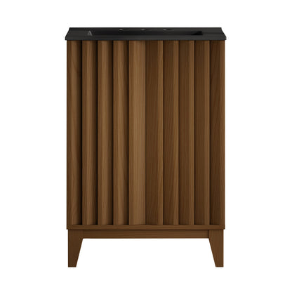 Troyes 24" Freestanding Bathroom Vanity in Brown Oak with Black 3-Hole Widespread Sink Top
