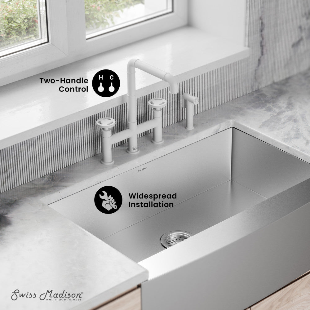 Avallon Pro Widespread Kitchen Faucet with Side Sprayer in Matte White