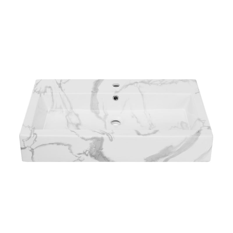 Voltaire Wide Rectangle Vessel Sink in White Marble