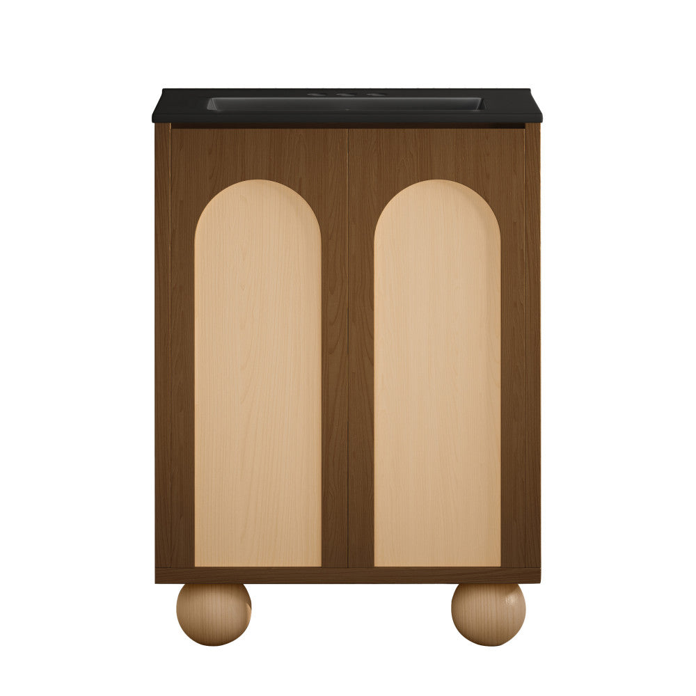 Plaisir II 24" Freestanding Bathroom Vanity in Brown Oak with Black 3-Hole Centerset Sink Top
