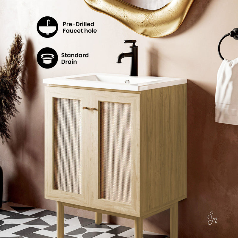 Classe 24" Freestanding Bathroom Vanity in Natural Oak with Sink Top