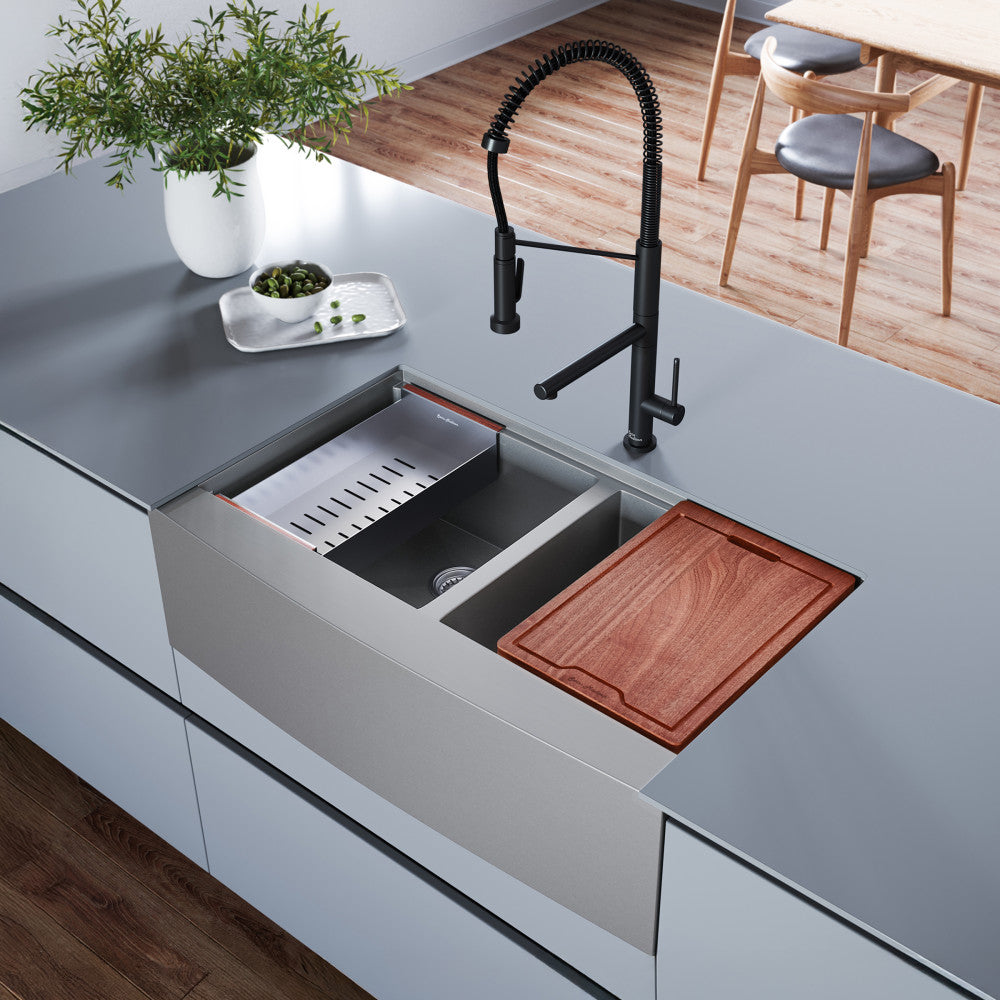 Rivage 36 x 22 Dual Basin Apron Kitchen Workstation Sink