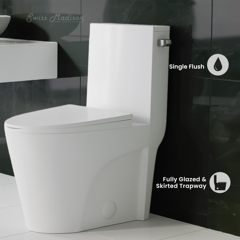 St. Tropez One-Piece 10" Rough-in 1.28 GPF Right-Hand Vortex Flush Elongated Toilet in Glossy White