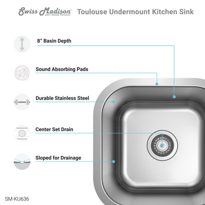 Toulouse 16 x 16 Stainless Steel, Single Basin, Undermount Kitchen Sink