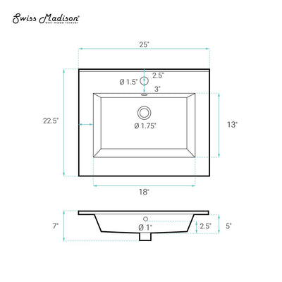 Voltaire 25 Vanity Top Sink with Single Faucet Hole