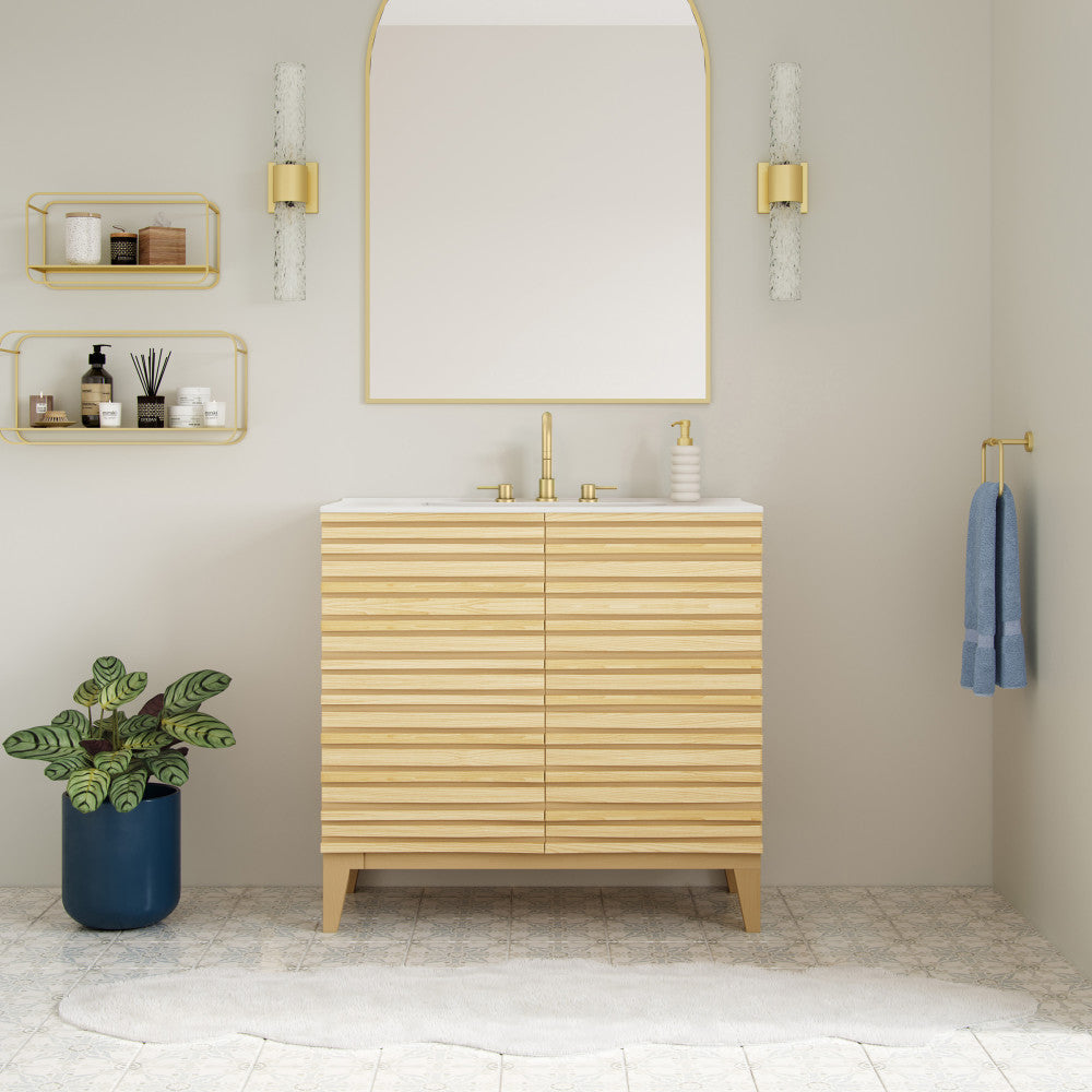 Cascade 30" Freestanding Bathroom Vanity in Natural Oak with 3-Hole Widespread Sink Top