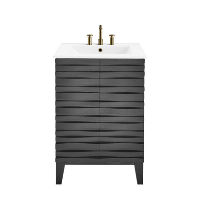Cascade 24 in. Black Oak Bathroom Vanity With White, 3-Hole Ceramic Sink Top