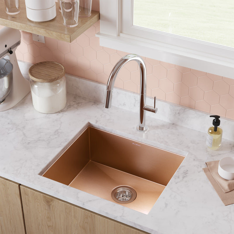 Tourner 21 x 18 Stainless Steel, Single Basin, Undermount Kitchen Sink, Rose Gold