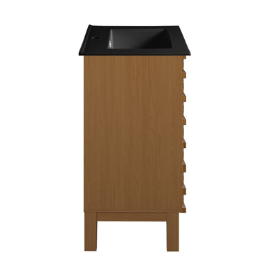 Cascade 24 in. Brown Oak Bathroom Vanity With Black Ceramic Sink Top