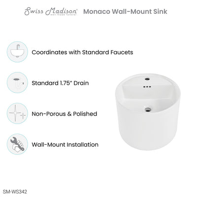 Monaco 18" Round Wall-Mount Bathroom Sink