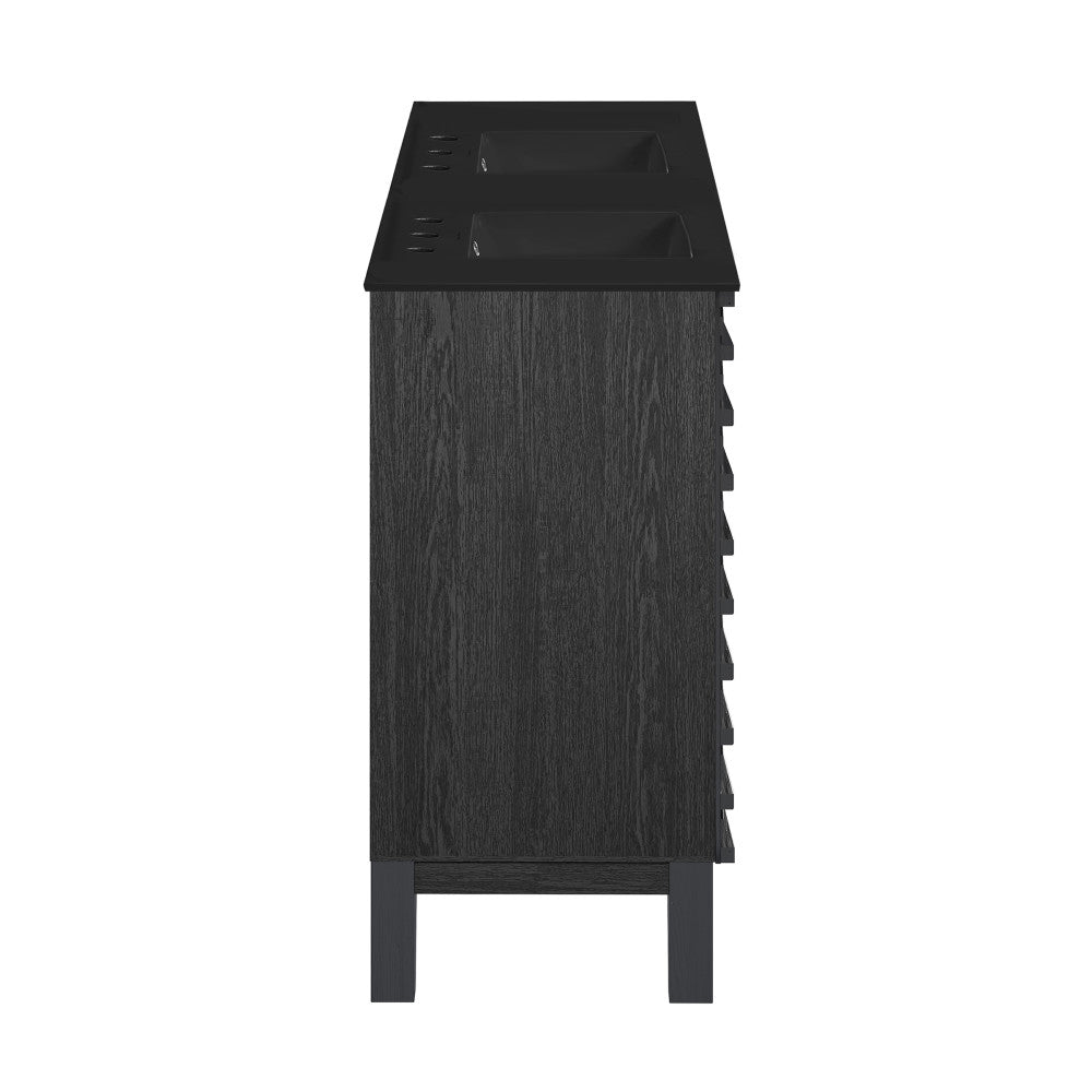 Cascade 48 in. Black Oak, Double Basin Bathroom Vanity With Black, 3-Hole Centerset Ceramic Sink Top