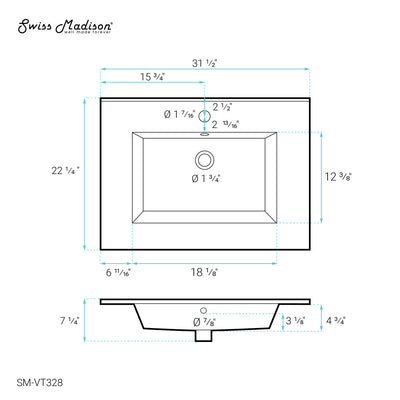 Voltaire 31 Vanity Top Sink with Single Faucet Hole