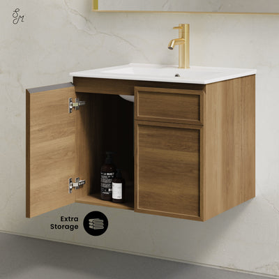 St. Tropez 24" Wall-Mounted Bathroom Vanity in Brown Oak with Sink Top