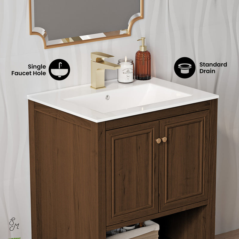 Château 24" Freestanding Bathroom Vanity in Brown Oak with Sink Top