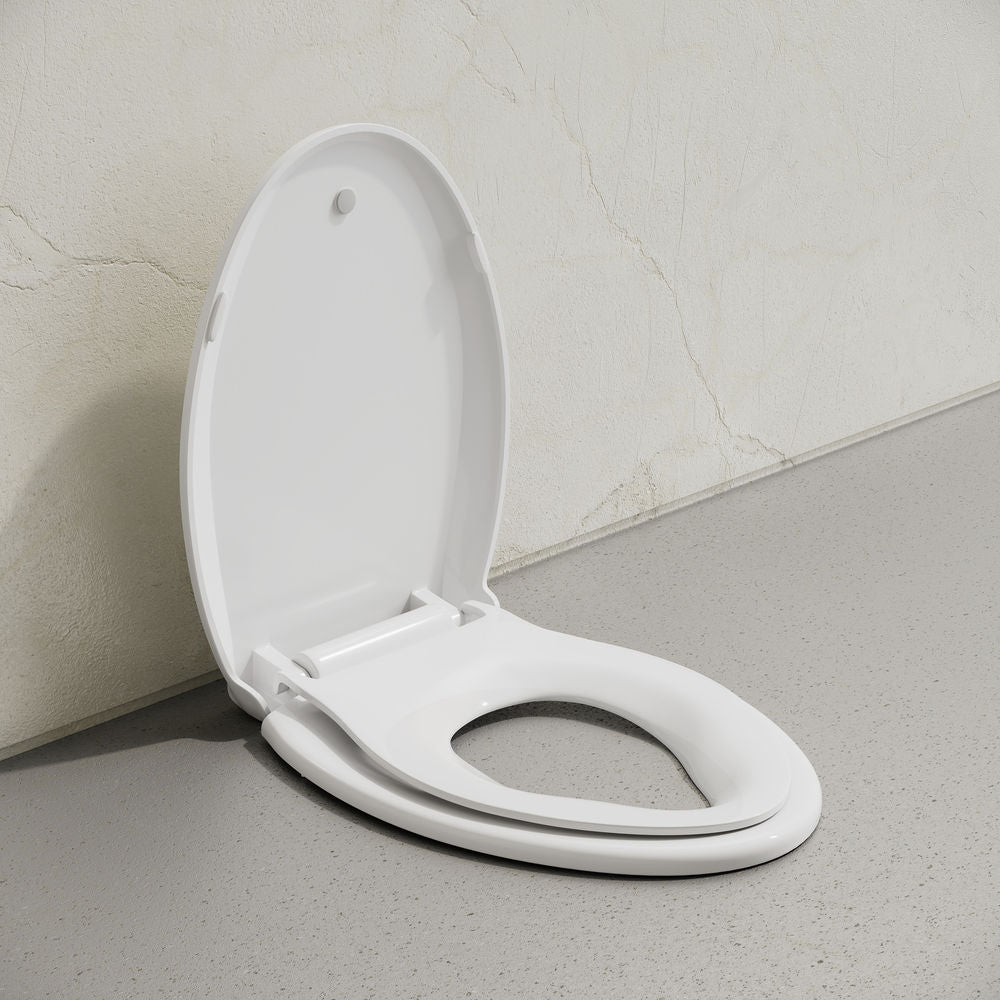 Elongated Toilet Seat with Toddler Seat Built In, Family Toilet Seat in Glossy White